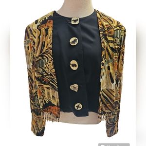 Vintage Dorothy Schoelen platinum abstract leaves shirt jacket w/ animal buttons